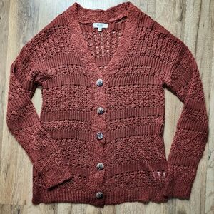 Women’s Mudd Open Knit Button-Front Cardigan - Rust - Size Small